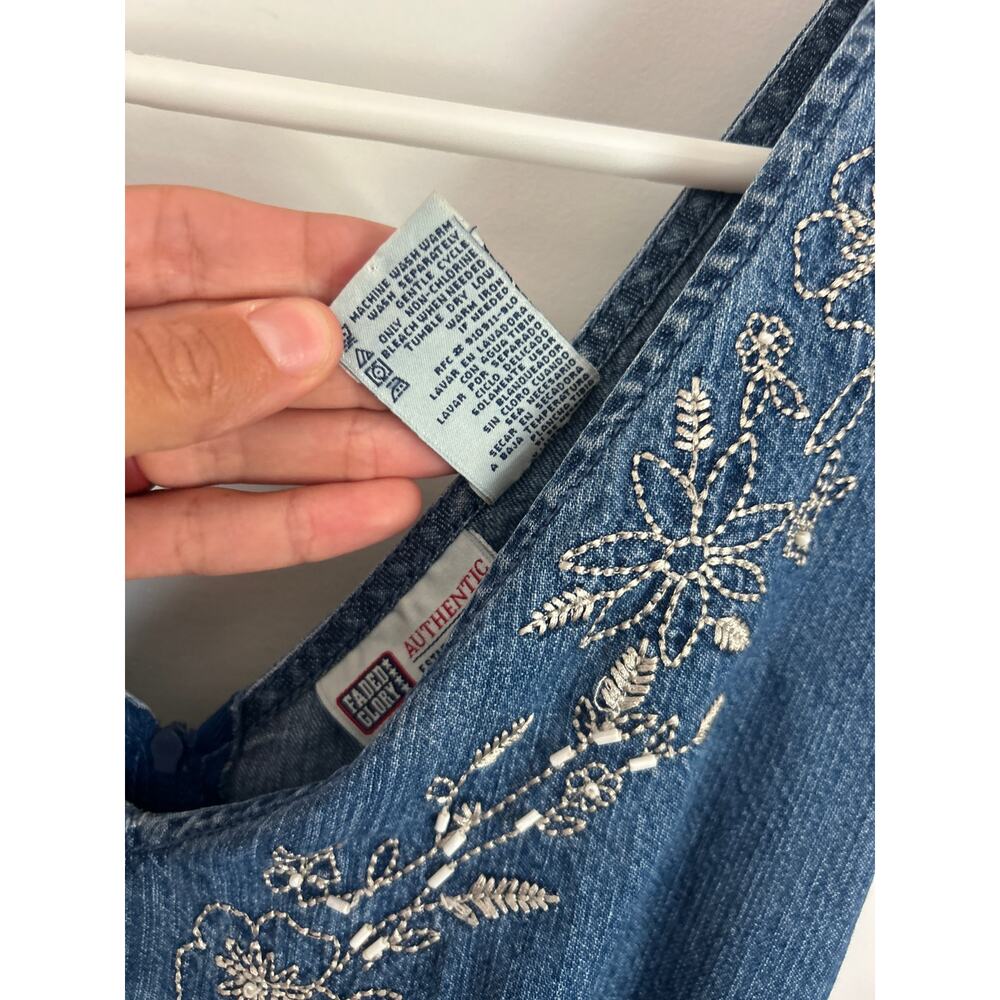 Faded Glory Embroidered Denim Dress XL – Vintage 100% Cotton Made in Mexico - Picture 7 of 8